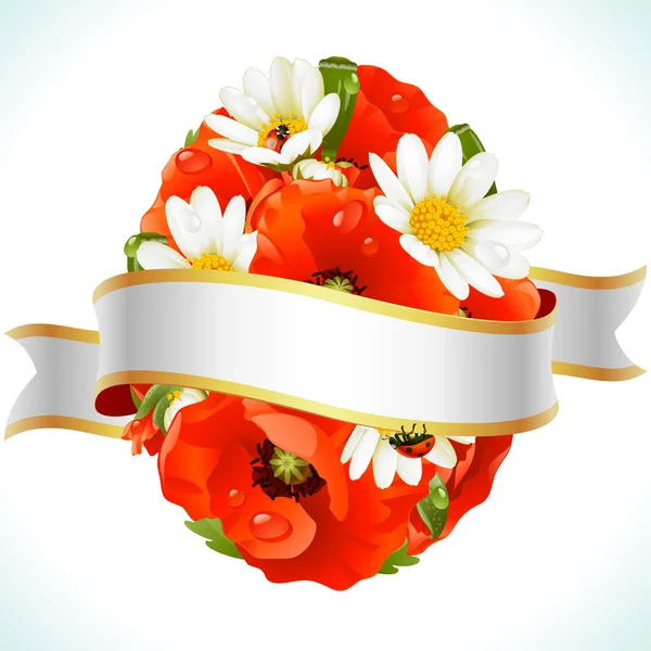 Vektor-Osterei aus Kamillen- und Mohnblüten — Stockvektor