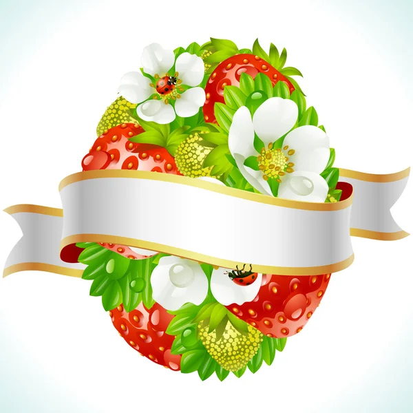 Vetor ovo de Páscoa de morango e flores — Vetor de Stock