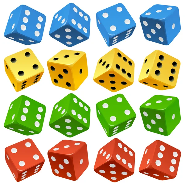 Game dice set. Vector red, yellow, green and blue icons. — Stock Vector