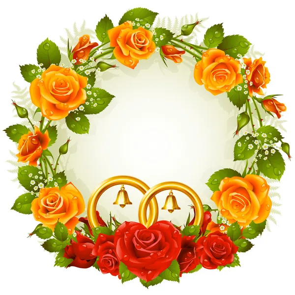 Rode en oranje rose wedding cirkelframe. — Stockvector