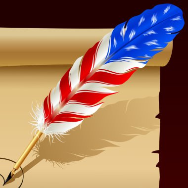 Feather pen in the colors of American flag clipart