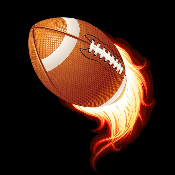 Vector flying flaming American football ball on a black background — Stock Vector