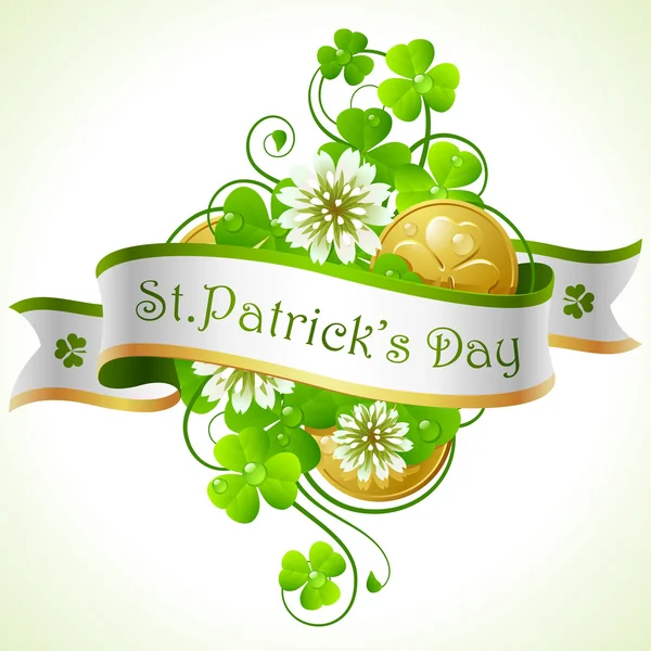 St. Patrick 's Day Rahmen mit Kleeblatt und Goldmünzen — Stockvektor