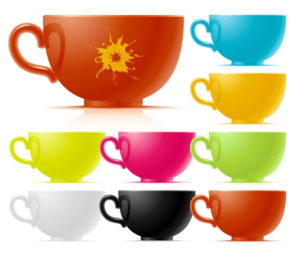 Conjunto de multicolor de taza de té — Vector de stock