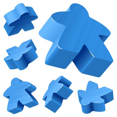 Blue wooden Meeple vector set isolated on white. clipart