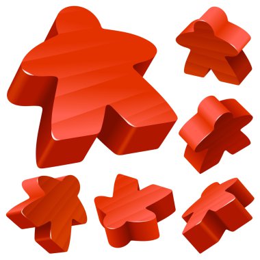 Red wooden Meeple vector set isolated on white. clipart