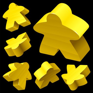 Yellow wooden Meeple vector set isolated on black. clipart