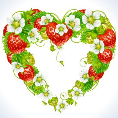 Vector strawberry frame in the shape of heart clipart