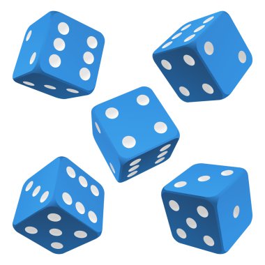 Blue rolling dice set. Vector icon clipart
