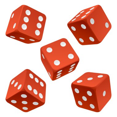 Red rolling dice set. Vector icon clipart