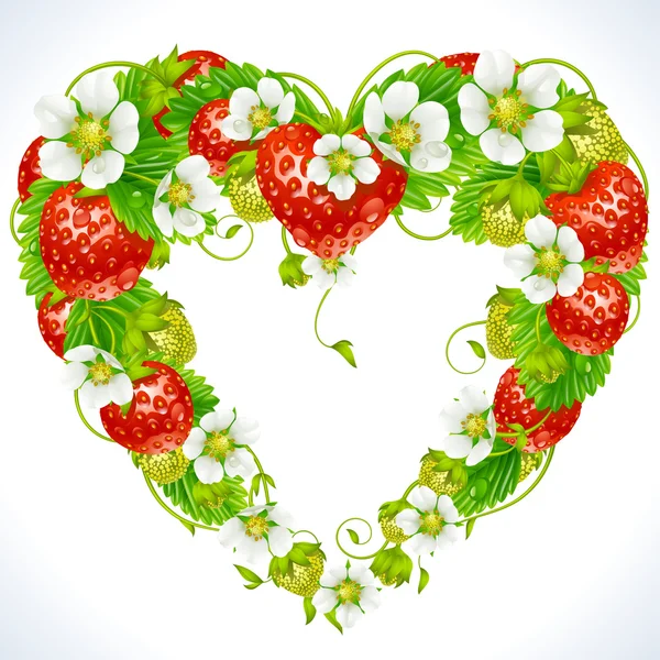 Cadre vecteur fraise en forme de coeur — Image vectorielle