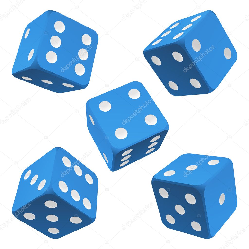 Blue rolling dice set. Vector icon