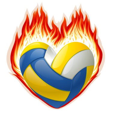 Volleyball on fire in the shape of heart clipart