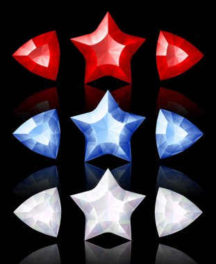 Jewelry icons of stars and arrows: red, blue, white clipart