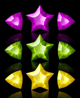 Jewelry icons of stars and arrows: violet, green, yellow clipart