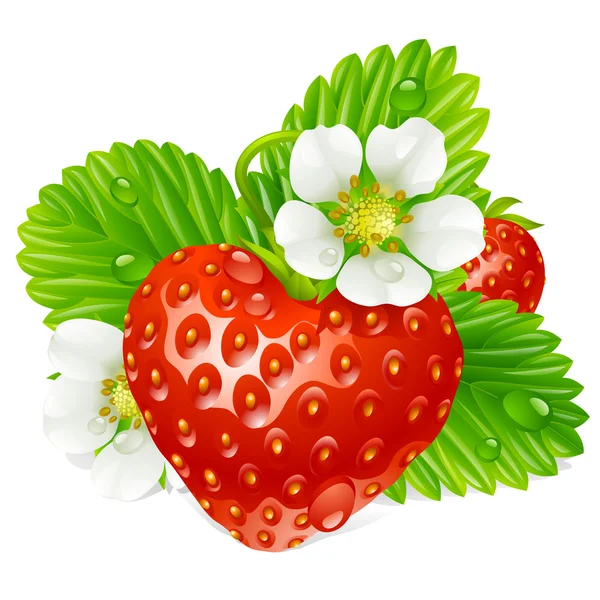 ベクトル心と白の花の形でイチゴ — ストックベクタ
