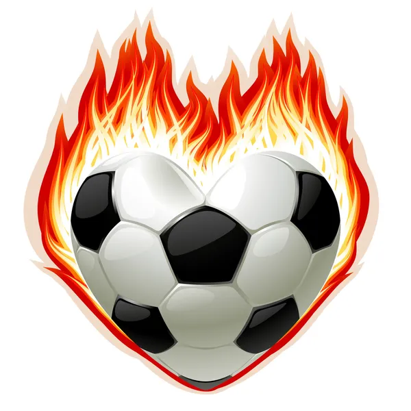 Piłka nożna na ogień w kształcie serca — Wektor stockowy