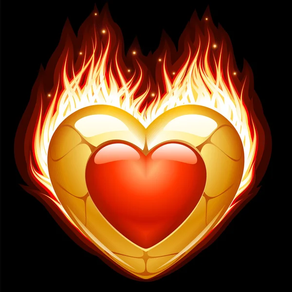 Jewelry in the shape of heart in fire — Stock Vector