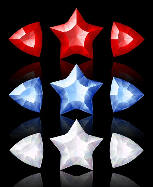 Jewelry icons of stars and arrows: red, blue, white — Stock Vector
