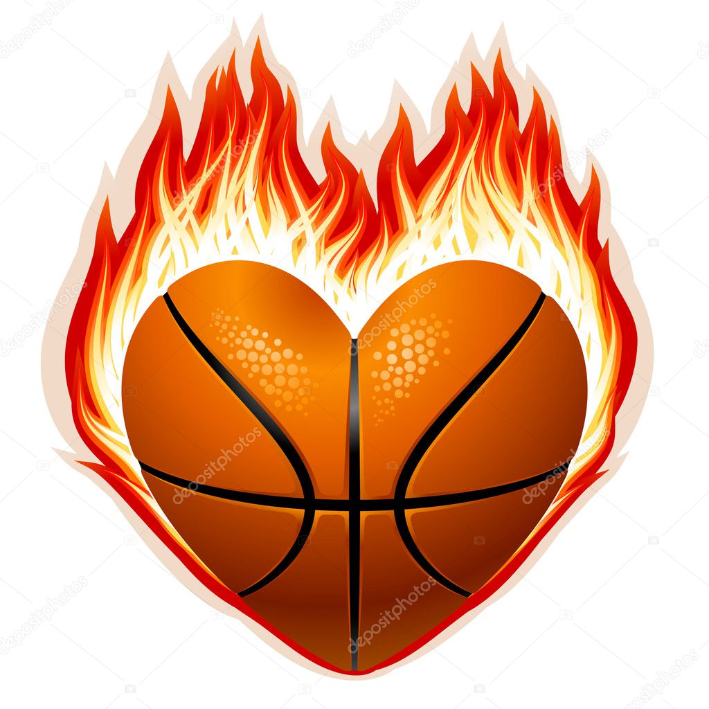 Basketball on fire in the shape of heart