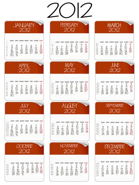 Red and white paper calendar 2012 — Stock Vector
