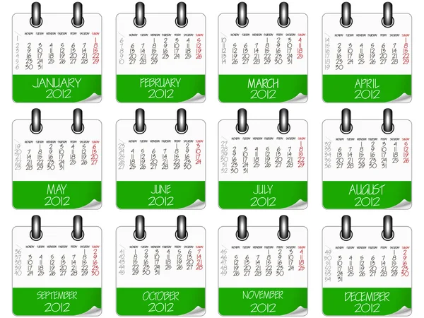 Zelený a bílý papír Kalendář 2012 — Stockový vektor