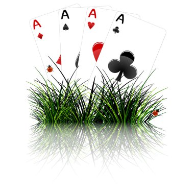 Four aces behind grass reflected clipart