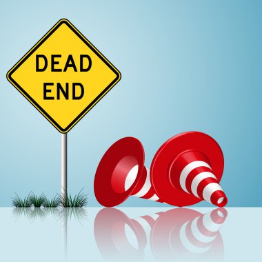 Dead end sign with cones and grass clipart