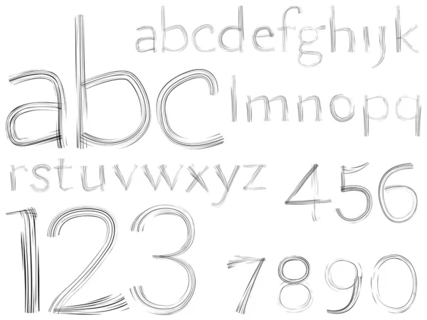 Szkic ręcznie rysowane alfabetu i liczb — Wektor stockowy