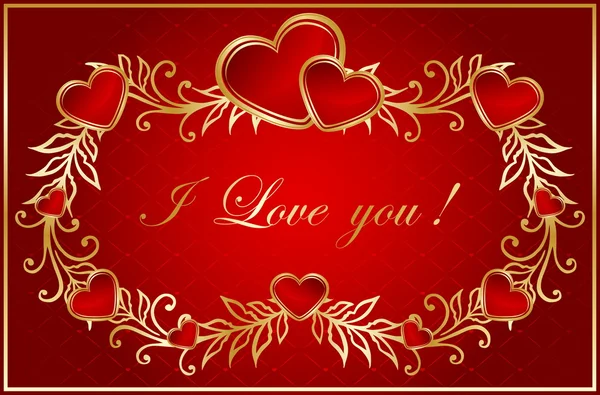 Kırmızı kalp ile çiçek Sevgililer günü kartı — Stok Vektör