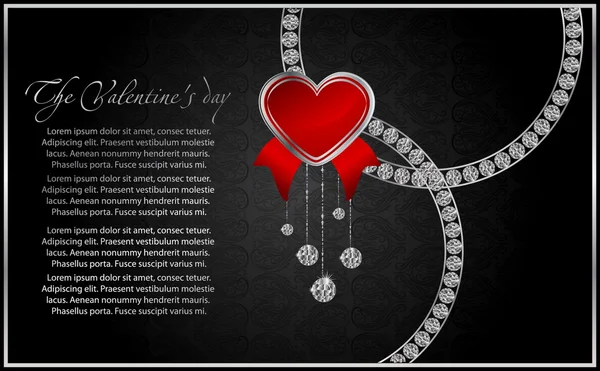 Tarjeta floral de San Valentín con corazón rojo — Archivo Imágenes Vectoriales