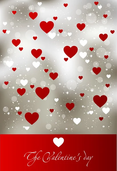 鲜花情人节卡与红色的心 — 图库矢量图片