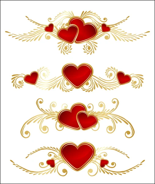鲜花情人节卡与红色的心 — 图库矢量图片