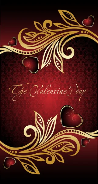 Cartão de Dia dos Namorados Floral com coração vermelho — Vetor de Stock