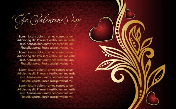 Cartão de Dia dos Namorados Floral com coração vermelho — Vetor de Stock