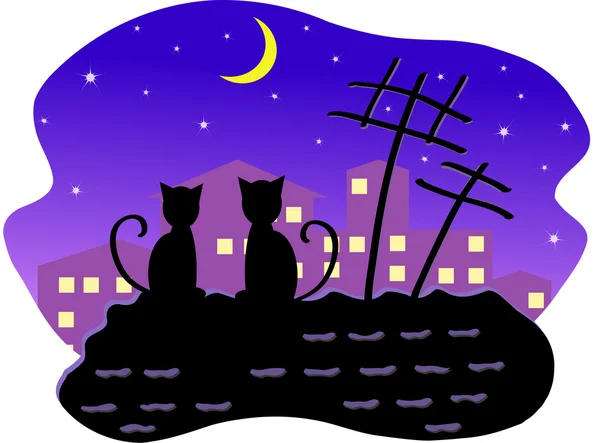 Gatos à noite —  Vetores de Stock