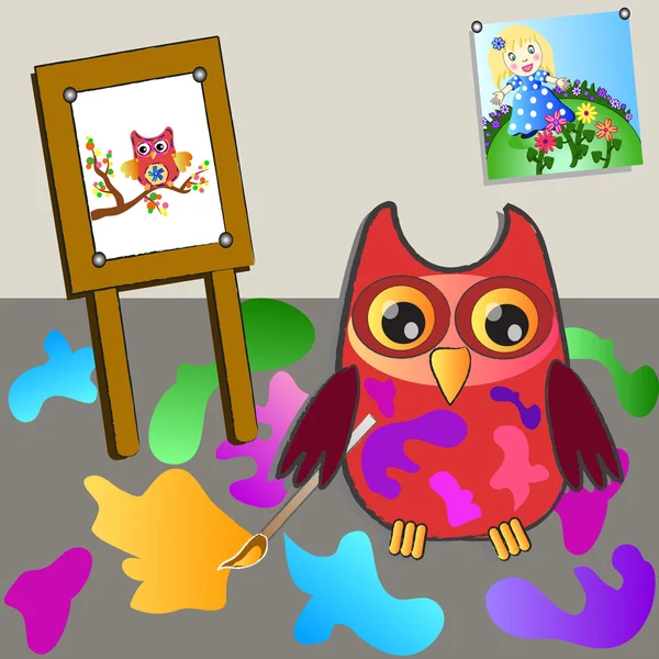 绘画上的小小甜美猫头鹰 — 图库矢量图片