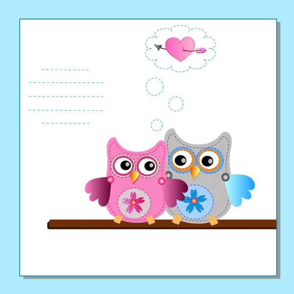 Couple little sweet owls — Stock Vector