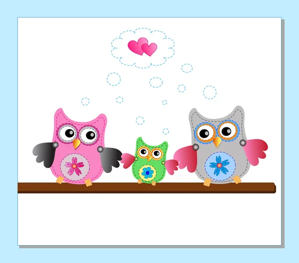 Little sweet owls family — Stock Vector