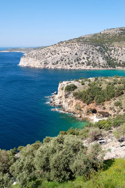 Tyrkysové laguny Egejského moře, ostrov thassos, Řecko — Stock fotografie