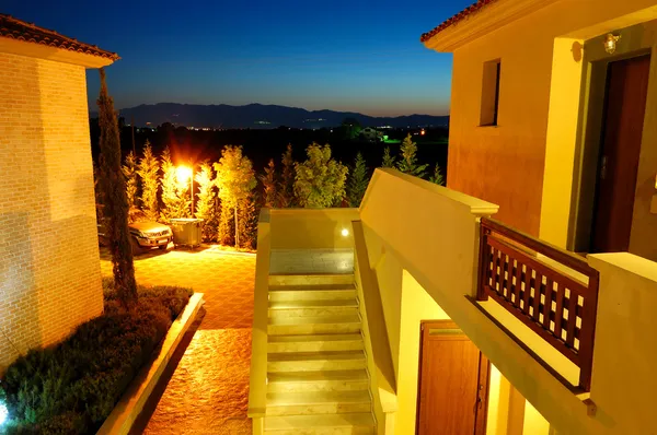 Coucher de soleil et villas de luxe, Pieria, Grèce — Photo