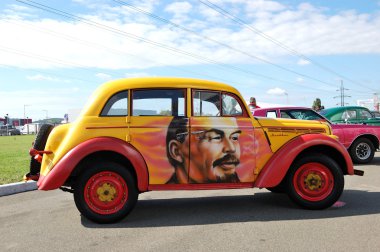 KIEV - SEPTEMBER 11: Retro Moskvitch 400 at Yearly automotive-sh clipart