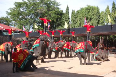 PATTAYA, THAILAND - SEPTEMBER 7: The famous elephant show in Non clipart