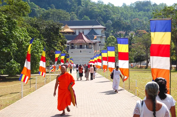 Kandy - 17 oktober: Monnik en zijn in de buurt van de tempel van de L — Stockfoto