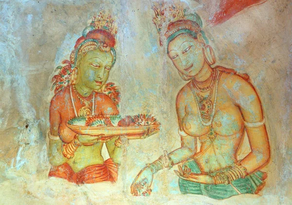 Apsara celestial nymphs - ancient painting on the walls in the L — Stock Photo, Image