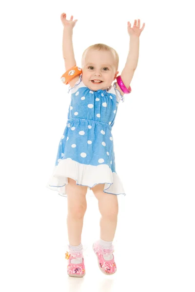 Little girl raised her hands up — Stock Photo, Image