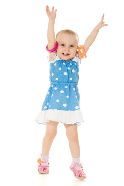 Little girl raised her hands up — Stock Photo, Image