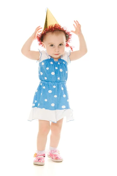 Malá holčička v klobouku je tanec — Stock fotografie