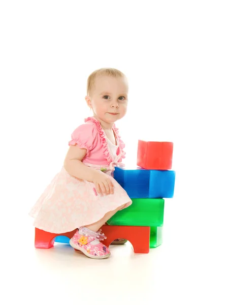 Babylek med fargerike blokker – stockfoto