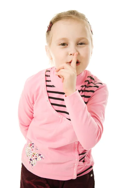 Küçük kız el sessizlik işaret — Stok fotoğraf